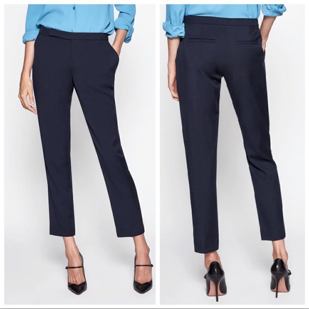 EQUIPMENT Burcet Wool ankle crop Trouser pants In Eclipse navy blue Sz 0